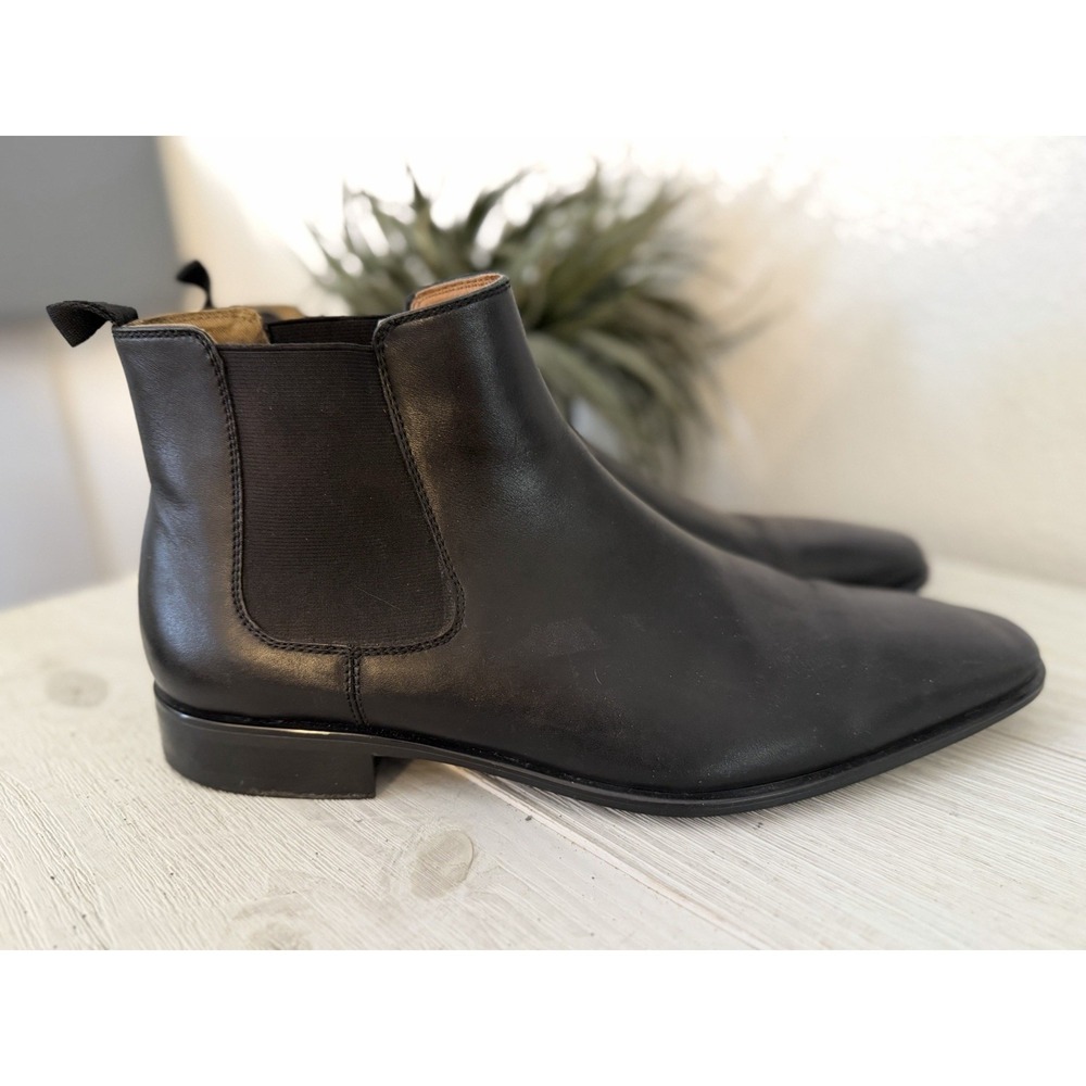 ALDO Mens Genuine Leather Ankle Boots Size 10.5 Black Pull On Classic Chelsea